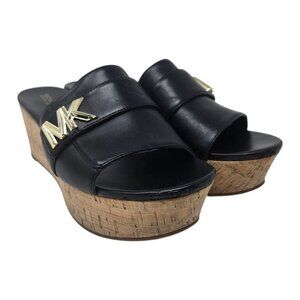 Michael Michael Kors Jilly black cork Platform slide wedge sandals womens size 9